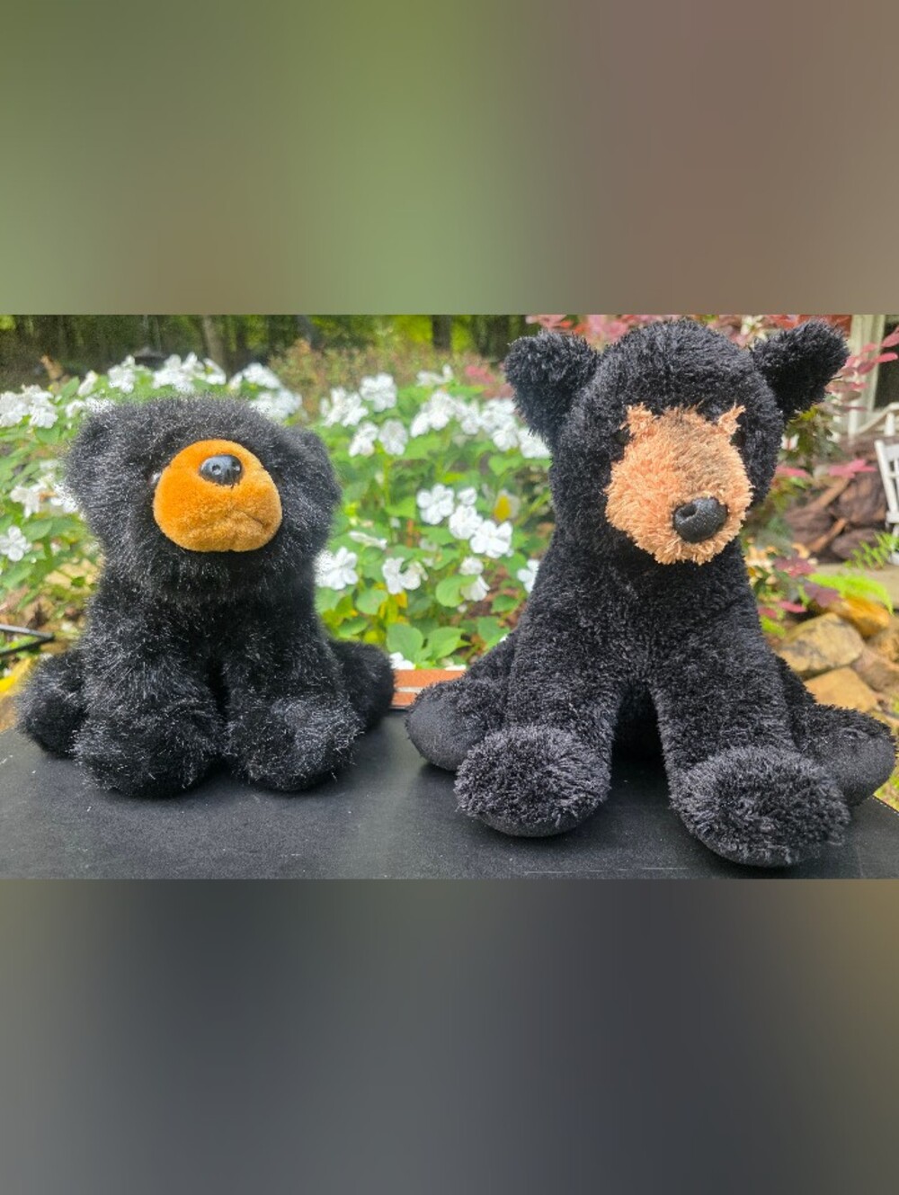 Two Medium Mountain Cabin Decor Black Plush Bears. One Approx 10", 2nd 8" H
